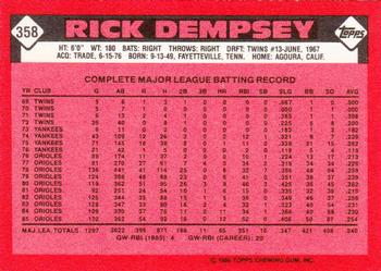 1986 Topps - Collector's Edition (Tiffany) #358 Rick Dempsey Back