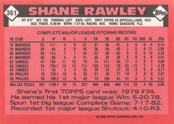 1986 Topps - Collector's Edition (Tiffany) #361 Shane Rawley Back