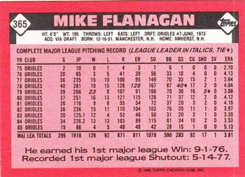 1986 Topps - Collector's Edition (Tiffany) #365 Mike Flanagan Back