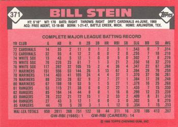 1986 Topps - Collector's Edition (Tiffany) #371 Bill Stein Back