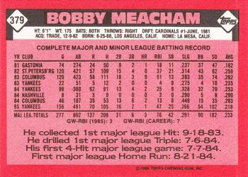 1986 Topps - Collector's Edition (Tiffany) #379 Bobby Meacham Back