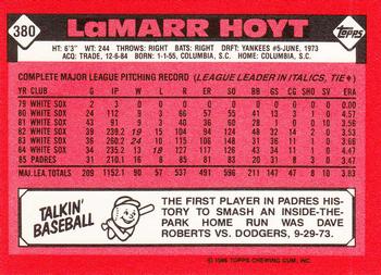 1986 Topps - Collector's Edition (Tiffany) #380 LaMarr Hoyt Back