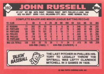 1986 Topps - Collector's Edition (Tiffany) #392 John Russell Back