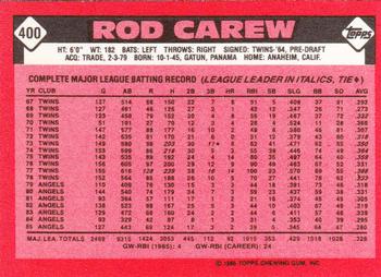 1986 Topps - Collector's Edition (Tiffany) #400 Rod Carew Back