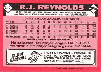 1986 Topps - Collector's Edition (Tiffany) #417 R.J. Reynolds Back