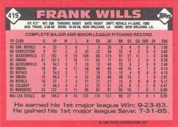 1986 Topps - Collector's Edition (Tiffany) #419 Frank Wills Back