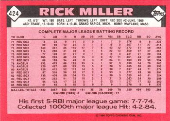 1986 Topps - Collector's Edition (Tiffany) #424 Rick Miller Back
