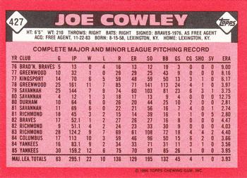 1986 Topps - Collector's Edition (Tiffany) #427 Joe Cowley Back