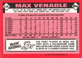 1986 Topps - Collector's Edition (Tiffany) #428 Max Venable Back