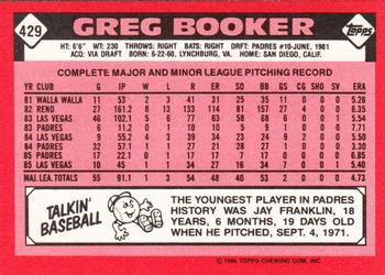 1986 Topps - Collector's Edition (Tiffany) #429 Greg Booker Back