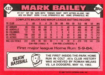 1986 Topps - Collector's Edition (Tiffany) #432 Mark Bailey Back