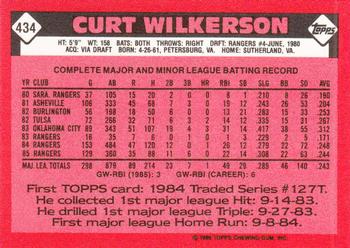1986 Topps - Collector's Edition (Tiffany) #434 Curt Wilkerson Back