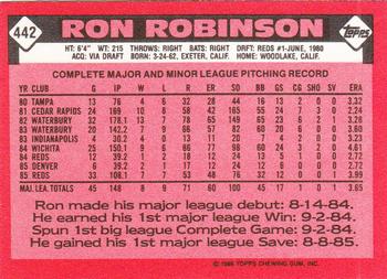 1986 Topps - Collector's Edition (Tiffany) #442 Ron Robinson Back