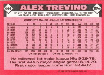 1986 Topps - Collector's Edition (Tiffany) #444 Alex Trevino Back