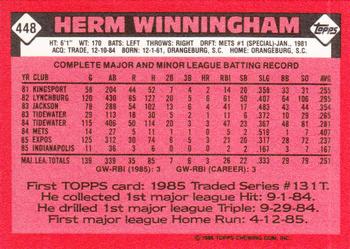 1986 Topps - Collector's Edition (Tiffany) #448 Herm Winningham Back