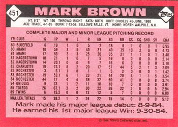 1986 Topps - Collector's Edition (Tiffany) #451 Mark Brown Back