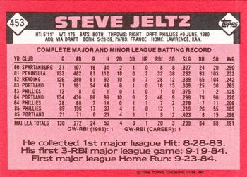 1986 Topps - Collector's Edition (Tiffany) #453 Steve Jeltz Back