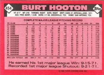 1986 Topps - Collector's Edition (Tiffany) #454 Burt Hooton Back