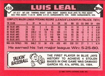 1986 Topps - Collector's Edition (Tiffany) #459 Luis Leal Back