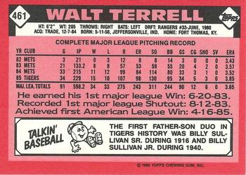 1986 Topps - Collector's Edition (Tiffany) #461 Walt Terrell Back