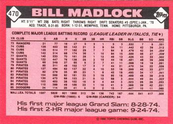 1986 Topps - Collector's Edition (Tiffany) #470 Bill Madlock Back