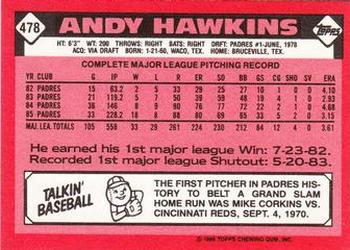 1986 Topps - Collector's Edition (Tiffany) #478 Andy Hawkins Back