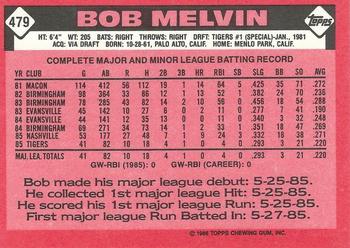 1986 Topps - Collector's Edition (Tiffany) #479 Bob Melvin Back