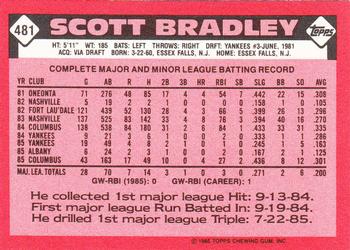 1986 Topps - Collector's Edition (Tiffany) #481 Scott Bradley Back