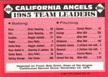 1986 Topps - Collector's Edition (Tiffany) #486 Angels Leaders Back