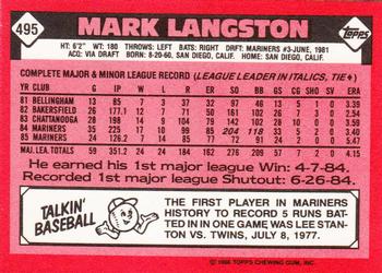 1986 Topps - Collector's Edition (Tiffany) #495 Mark Langston Back