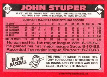 1986 Topps - Collector's Edition (Tiffany) #497 John Stuper Back