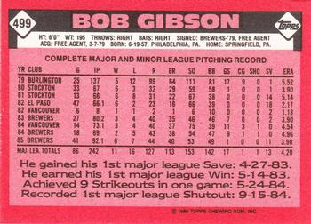 1986 Topps - Collector's Edition (Tiffany) #499 Bob Gibson Back