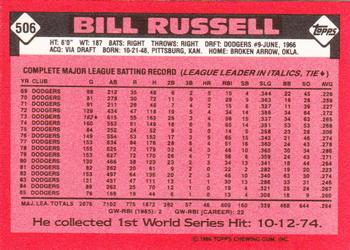 1986 Topps - Collector's Edition (Tiffany) #506 Bill Russell Back