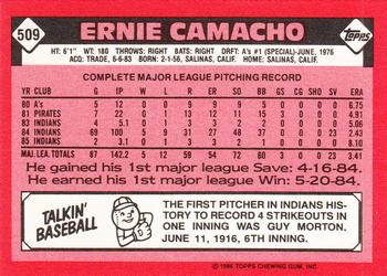 1986 Topps - Collector's Edition (Tiffany) #509 Ernie Camacho Back