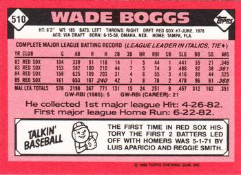 1986 Topps - Collector's Edition (Tiffany) #510 Wade Boggs Back