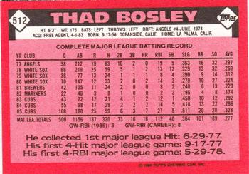 1986 Topps - Collector's Edition (Tiffany) #512 Thad Bosley Back