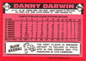 1986 Topps - Collector's Edition (Tiffany) #519 Danny Darwin Back
