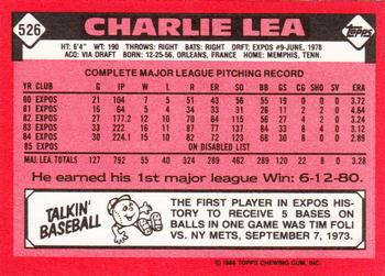1986 Topps - Collector's Edition (Tiffany) #526 Charlie Lea Back