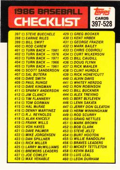 1986 Topps - Collector's Edition (Tiffany) #527 Checklist: 397-528 Front
