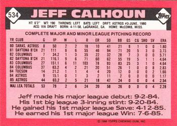 1986 Topps - Collector's Edition (Tiffany) #534 Jeff Calhoun Back