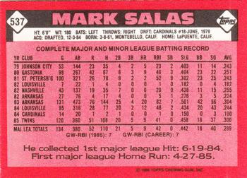 1986 Topps - Collector's Edition (Tiffany) #537 Mark Salas Back