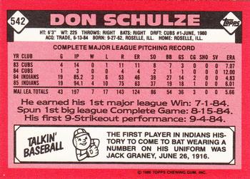 1986 Topps - Collector's Edition (Tiffany) #542 Don Schulze Back