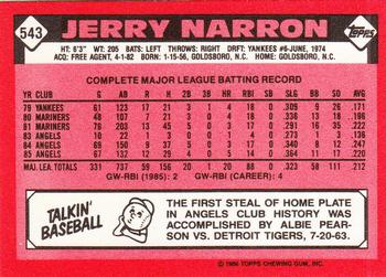 1986 Topps - Collector's Edition (Tiffany) #543 Jerry Narron Back