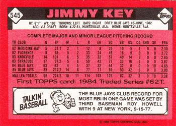 1986 Topps - Collector's Edition (Tiffany) #545 Jimmy Key Back