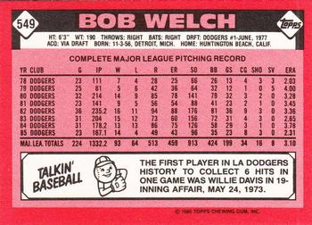 1986 Topps - Collector's Edition (Tiffany) #549 Bob Welch Back