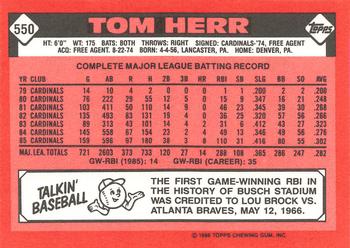 1986 Topps - Collector's Edition (Tiffany) #550 Tom Herr Back