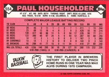 1986 Topps - Collector's Edition (Tiffany) #554 Paul Householder Back