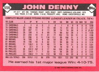 1986 Topps - Collector's Edition (Tiffany) #556 John Denny Back