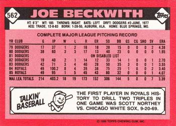 1986 Topps - Collector's Edition (Tiffany) #562 Joe Beckwith Back