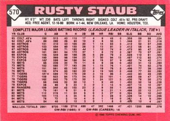 1986 Topps - Collector's Edition (Tiffany) #570 Rusty Staub Back